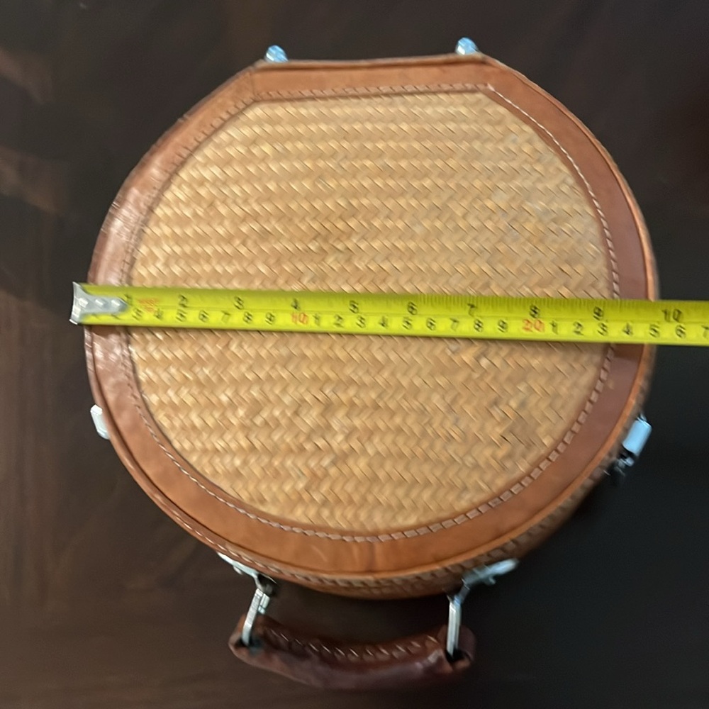 Round Woven Handbag with Leather Accents - Picture 9 of 9